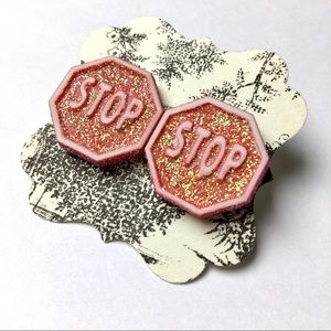 Kawaii Stop Sign Earring Red Traffic Glitter